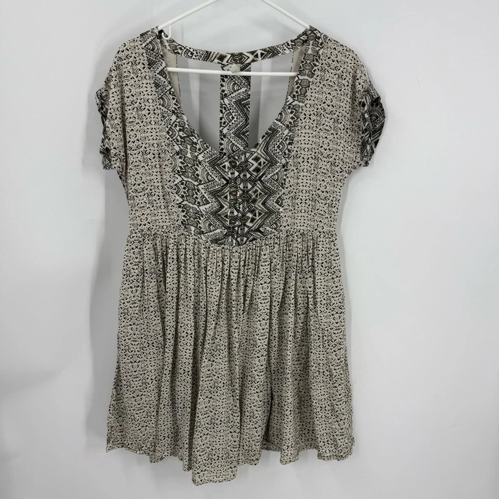 Free people sundown multi print open cut out back mini dress with pockets S